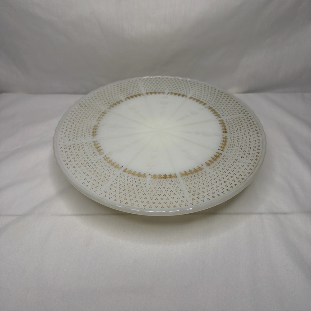 Anchor Hocking White and Gold Dinner Plate